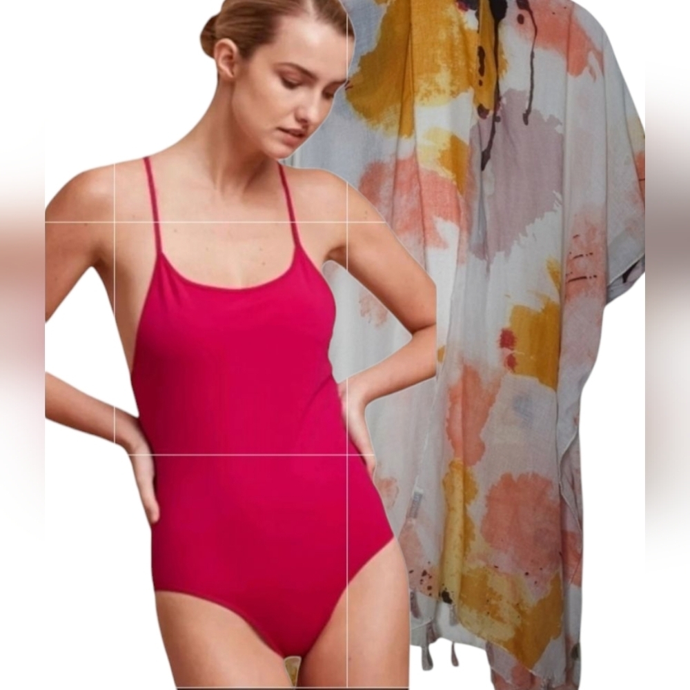 Wilfred Hot Pink Very Berry One Piece Lace-up Back Swimsuit Bodysuit medium